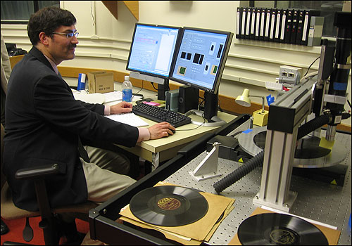 Peter Alyea scans a record from the 1930s.