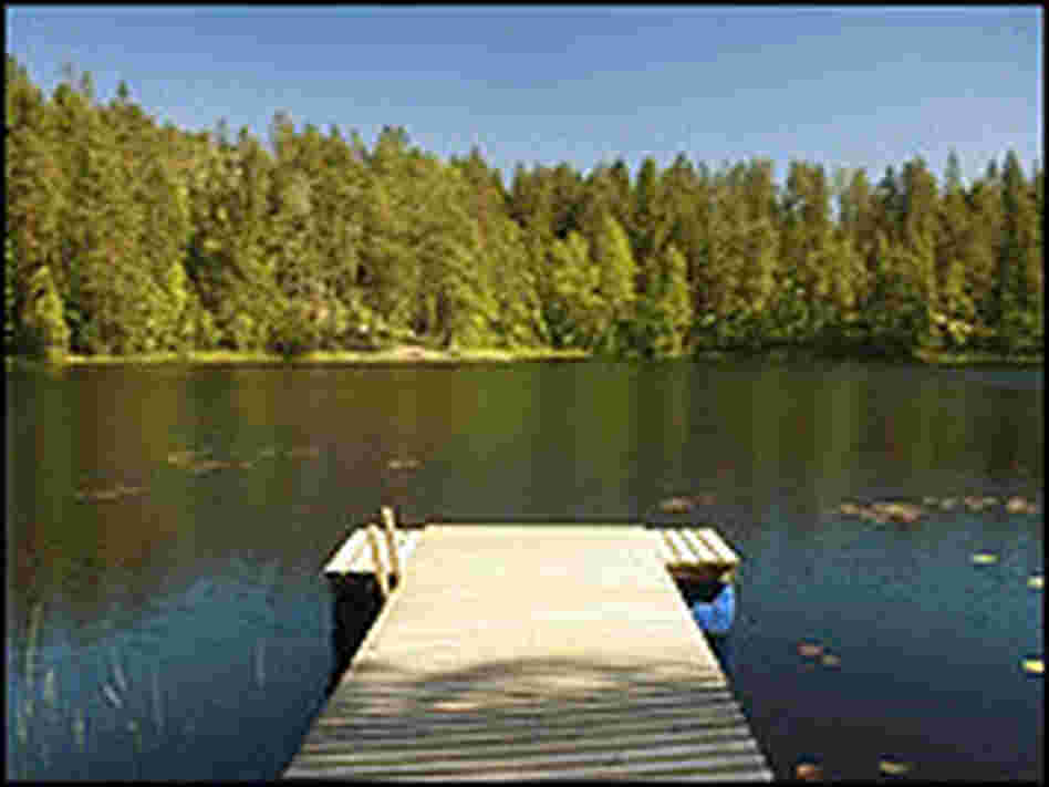 A dock in a lake. A dock in a lake.