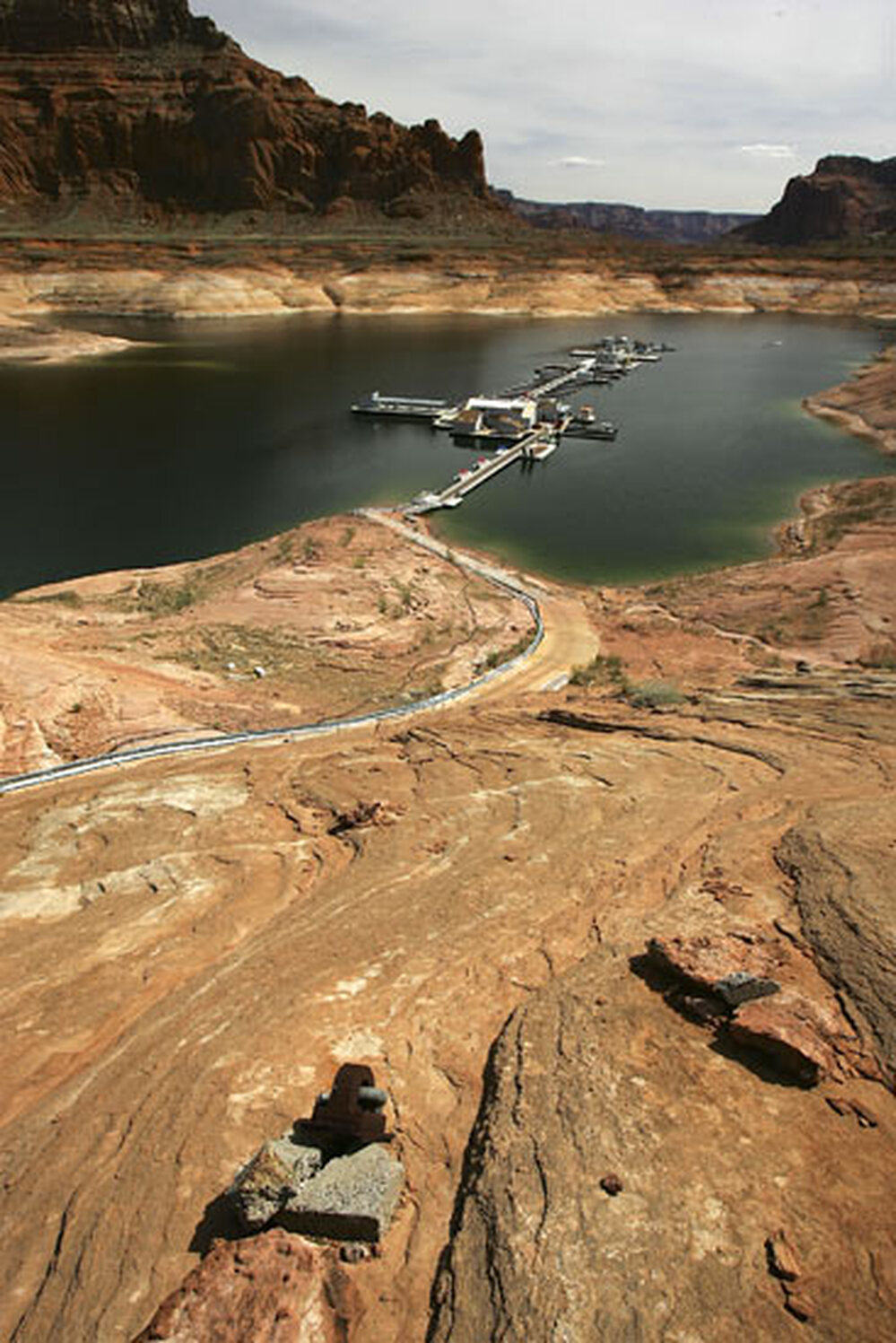 Water levels are low near Lake Powell's Dangling Rope Marina.