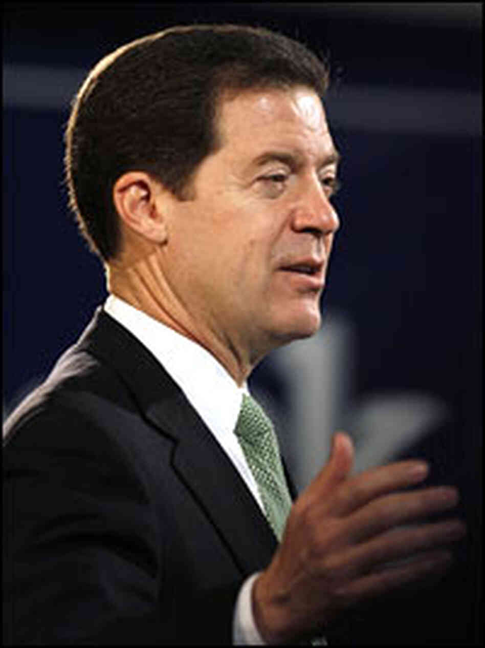 Sen. Sam Brownback addresses supporters in Topeka, Kan. Sen. Sam Brownback addresses supporters in Topeka, Kan.