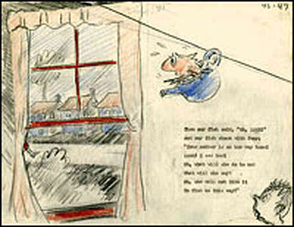 One of Dr. Seuss' original sketches shows pages 46-47 of  'The Cat in the Hat.'