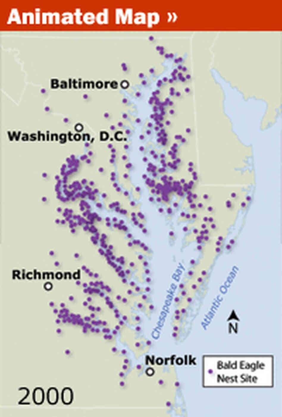 Map of nesting sites on Chesapeake Bay Map of nesting sites on Chesapeake Bay