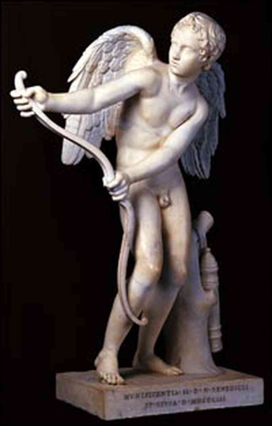 Eros, as an archer, strings his bow.