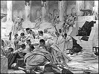 Painting of the assassination of Roman dictator Julius Caesar, 15th March 44 B.C.