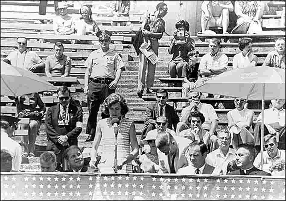 Eunice Shriver speaks at the first Special Olympics, in 1968.