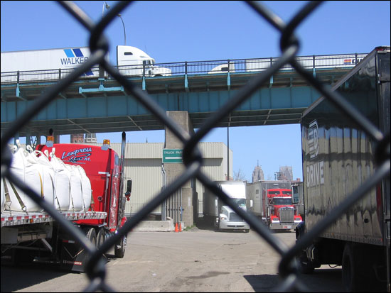 Trucks park Under Ambassador Bridge