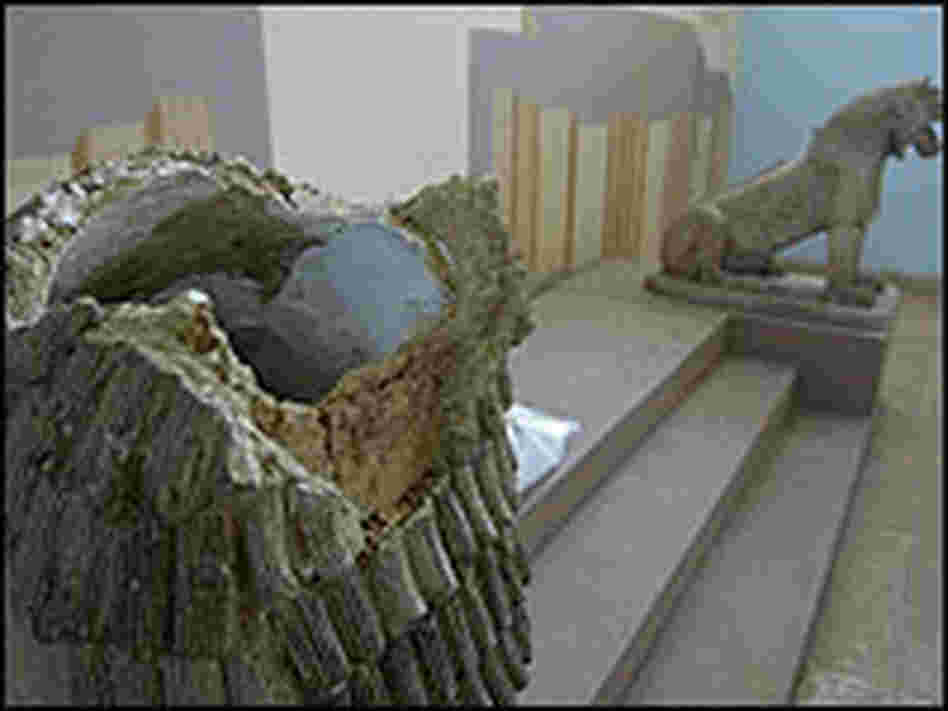 The broken head of an Assyrian-era lion, damaged during the looting of Iraq's national muse The broken head of an Assyrian-era lion, damaged during the looting of Iraq's national muse