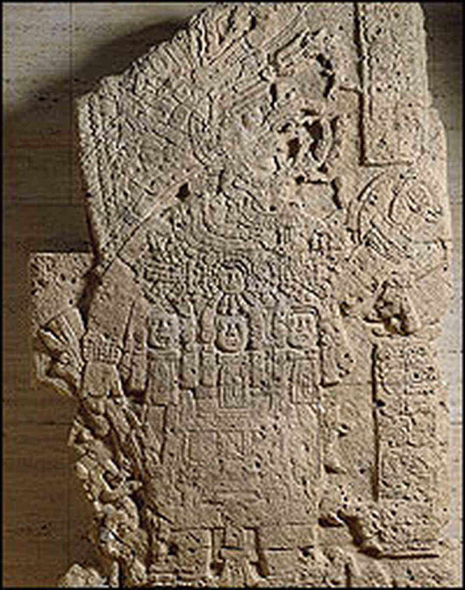 A limestone monument of a Maya king