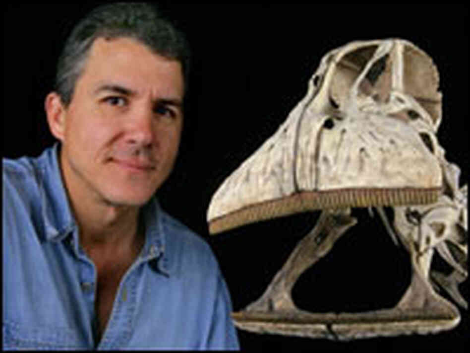 University of Chicago paleontologist Paul Sereno with his Nigersaurus skeleton.