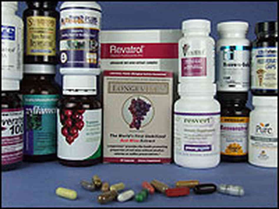A display of various red wine supplements. A display of various red wine supplements.
