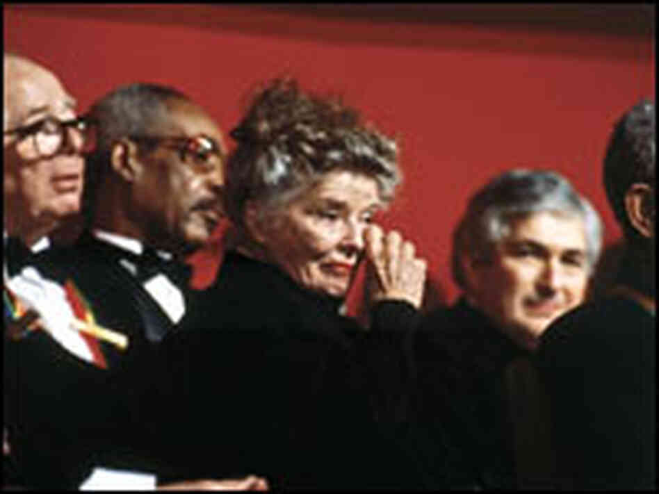 Katharine Hepburn is moved to tears by the tributes paid to her at the Kennedy Center in 1990.