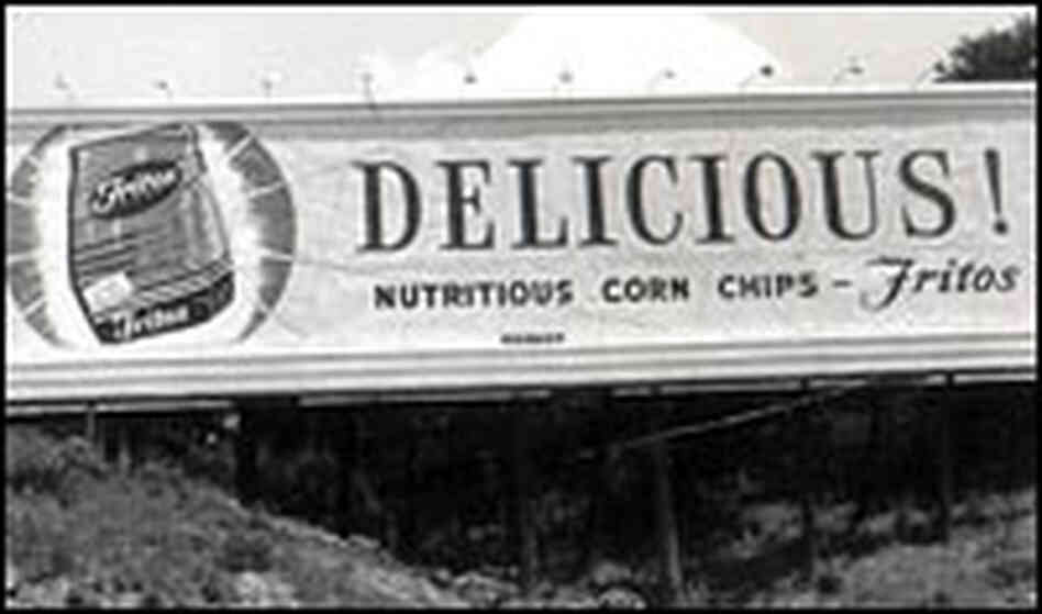 A Fritos billboard photographed by Fritos inventor C.E. Doolin.