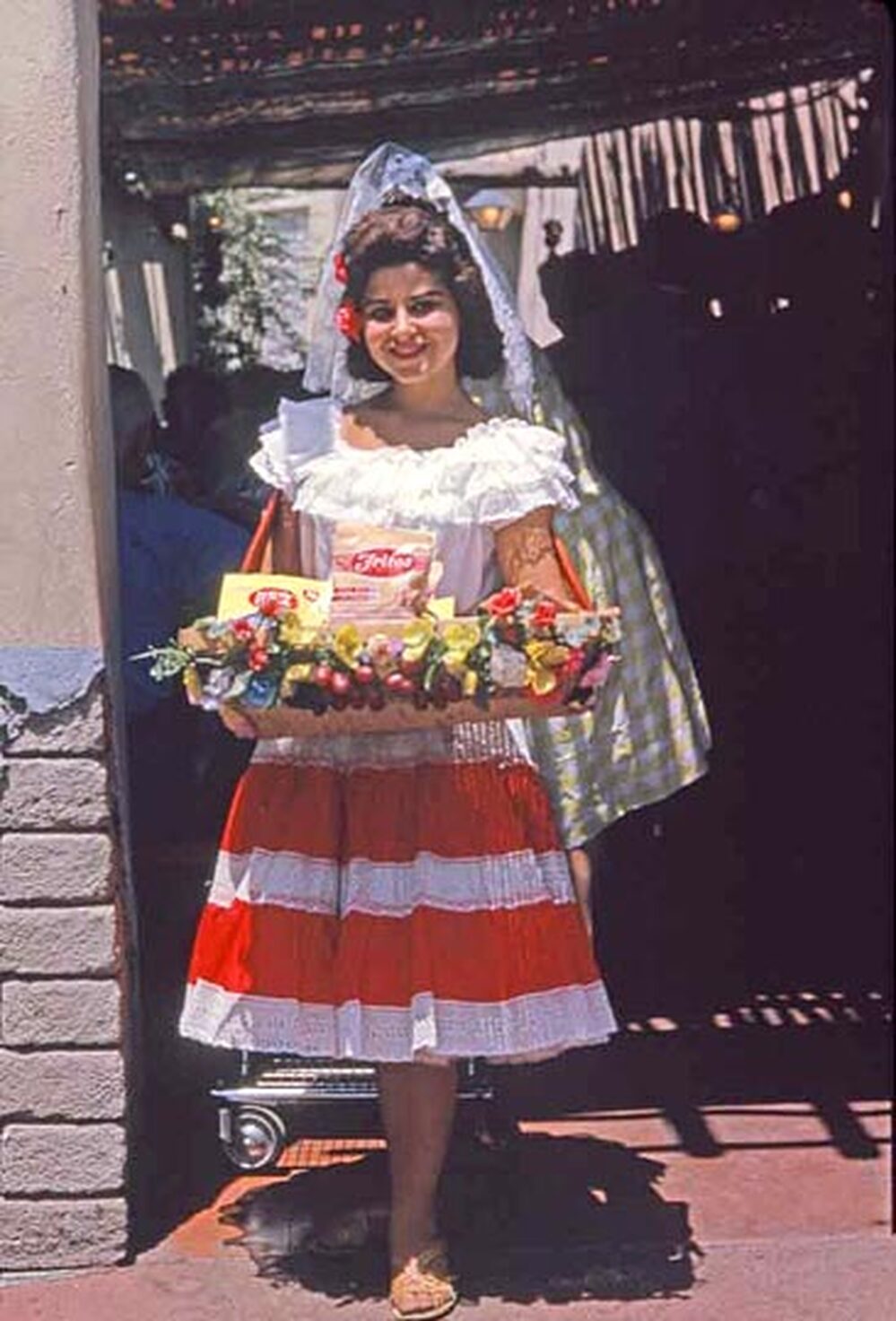 A greeter at the Casa De Frito at Disneyland.