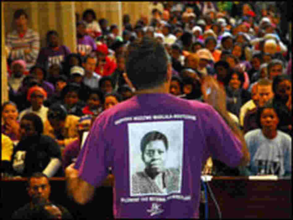 Members of the Treatment Action Campaign, led by Zackie Achmat, protest in Cape Town.