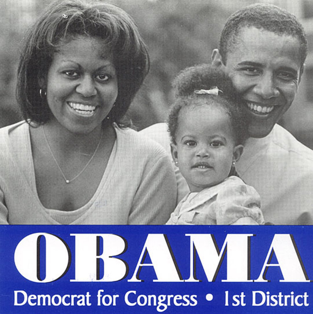 The Obama family from a 2000 campaign flyer.