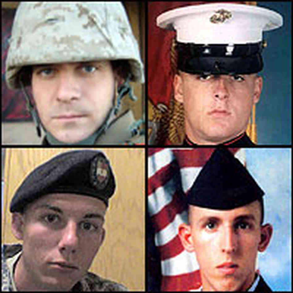Lance Cpl. Marc "Lucas" Tucker; Cpl. Blake Mounce; Pvt. Barry Mayo; Staff Sgt. John Self Lance Cpl. Marc "Lucas" Tucker; Cpl. Blake Mounce; Pvt. Barry Mayo; Staff Sgt. John Self