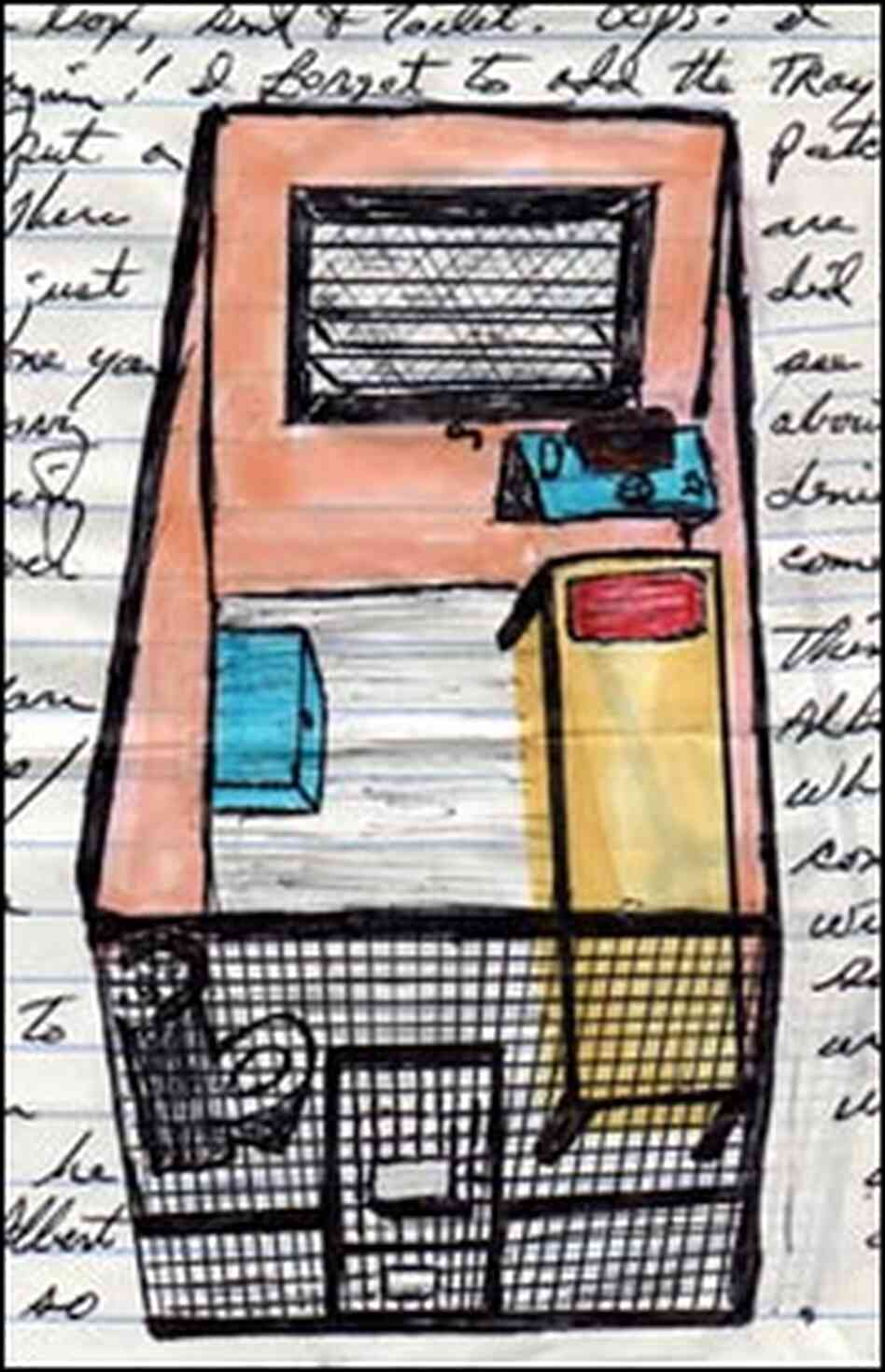 A drawing by inmate Herman Wallace of his cell in solitary confinement at Angola.