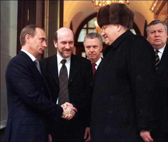 Vladimir Putin with retiring Russian President Boris Yeltsin in 1999.