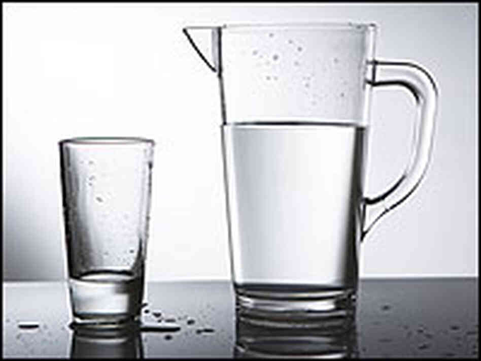 A pitcher and glass of water. A pitcher and glass of water.