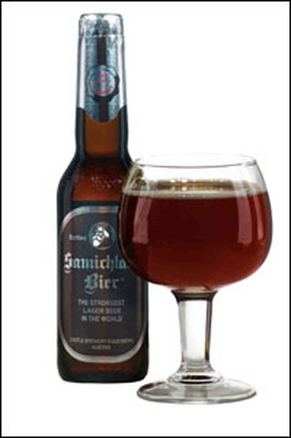 Samichlaus bottle and glass. Samichlaus bottle and glass.