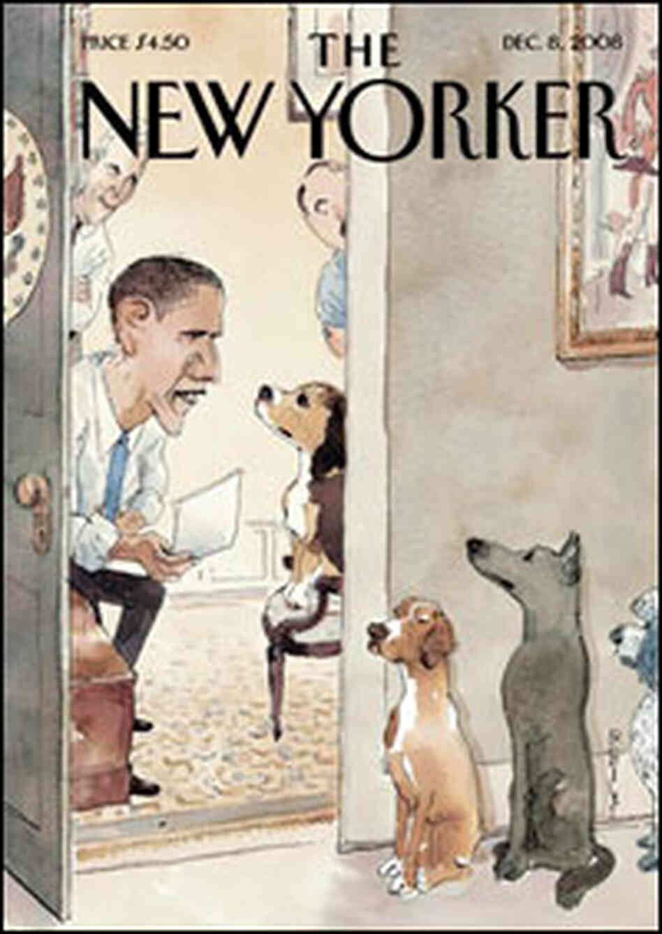 The Dec. 8, 2008, cover of 'The New Yorker' depicts President-elect Obama interviewing dogs. The Dec. 8, 2008, cover of 'The New Yorker' depicts President-elect Obama interviewing dogs.