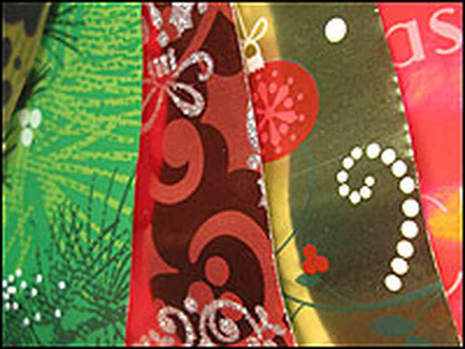 Strips of holiday wrapping paper that were sent for lead testing.