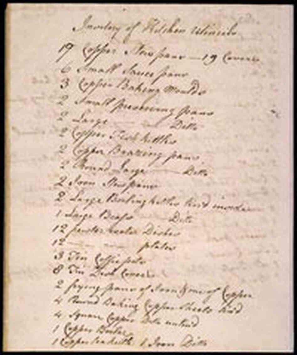 A list of kitchen equipment written out by James Hemings.