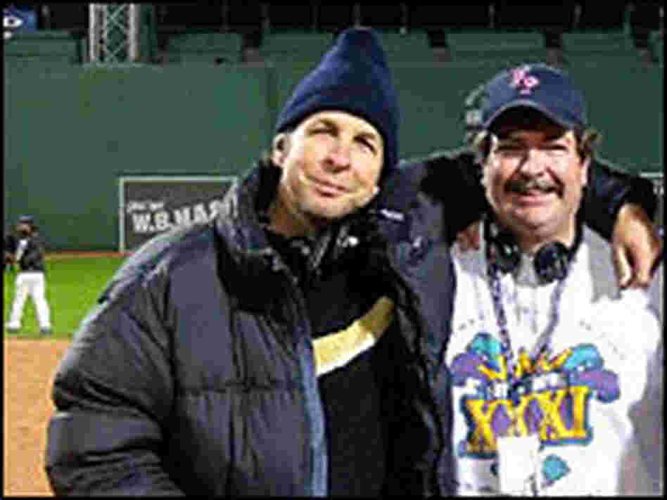 Peter Farrelly, Steve Gehrke on the field at Fenway Park