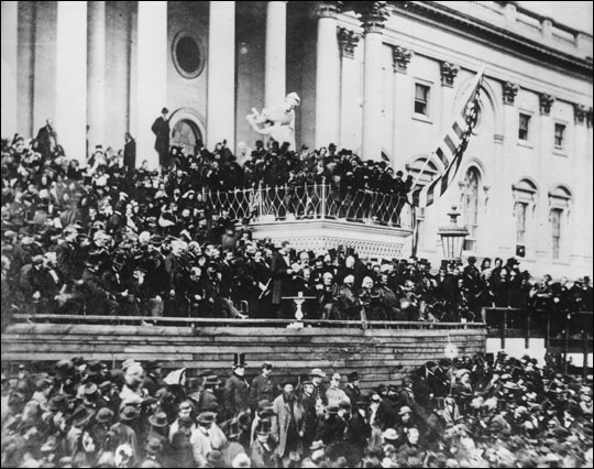 President Lincoln delivers his inaugural address on March 4, 1865.