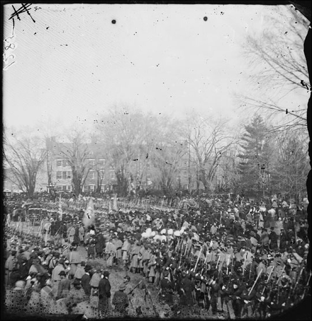 African-American troops marched in an inauguration for the first time in 1865.