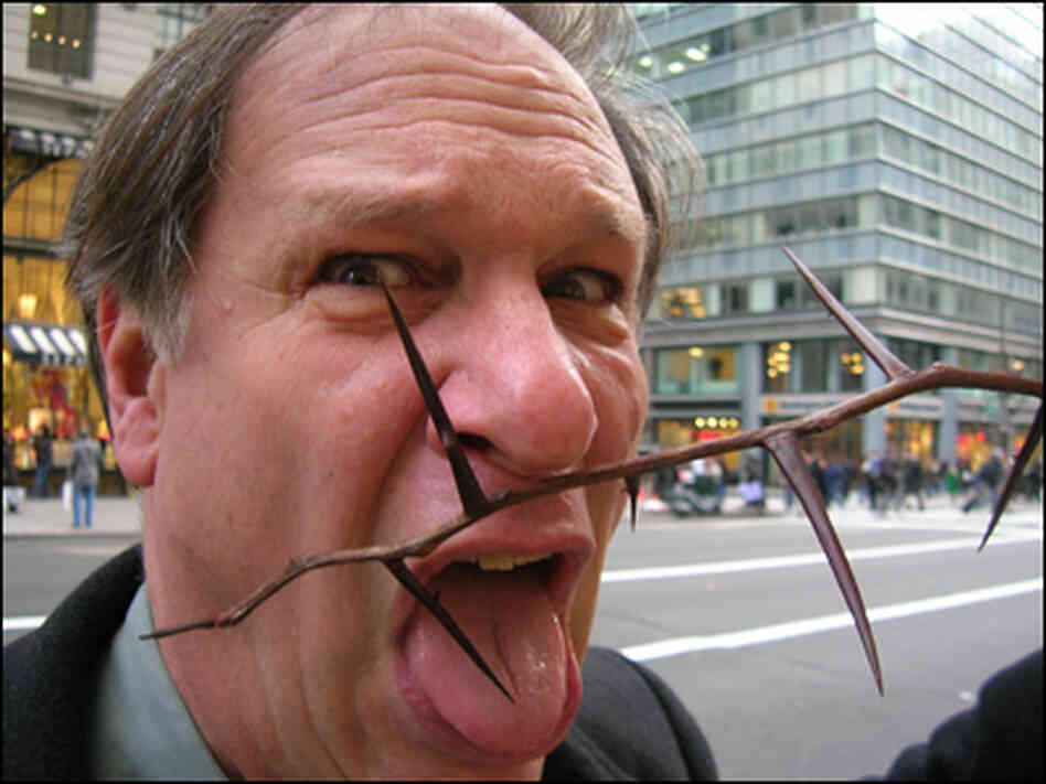 Robert Krulwich with a honey locust thorn in Manhattan. Robert Krulwich with a honey locust thorn in Manhattan.