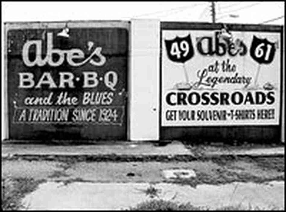 Abe's BAR-B-Q and Crossroads signs in Clarksdale, Miss.