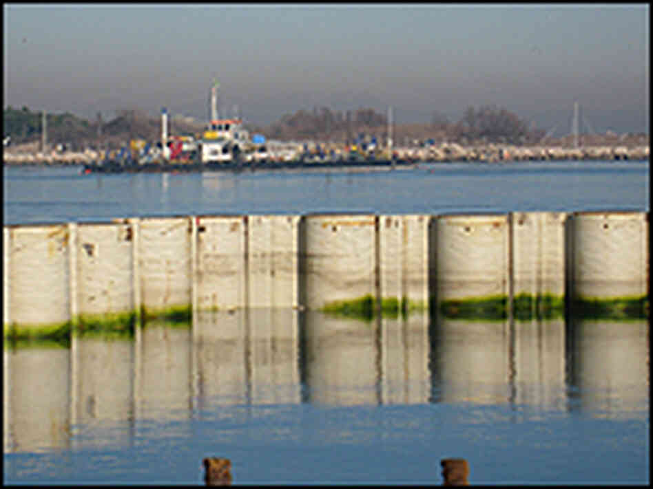 Giant floodgates in Venice lagoon.