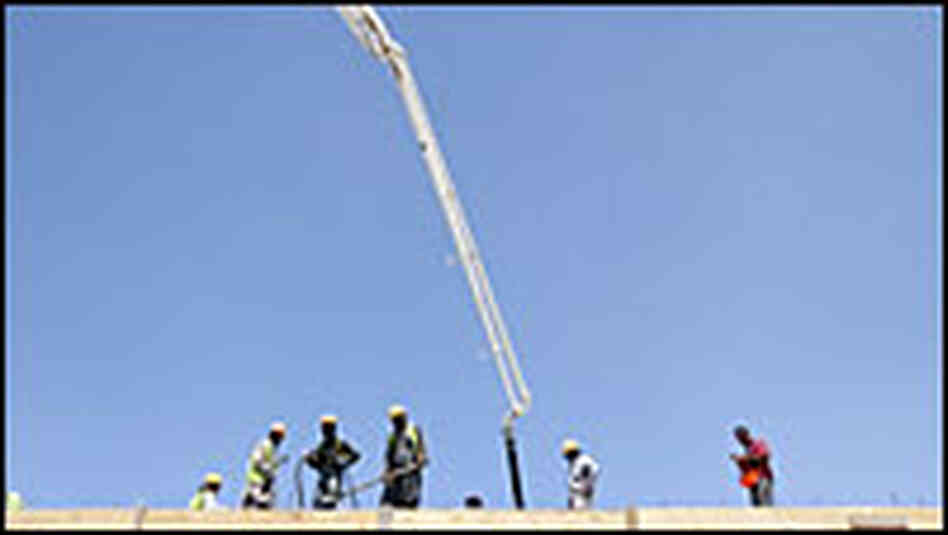 Pouring concrete on the base