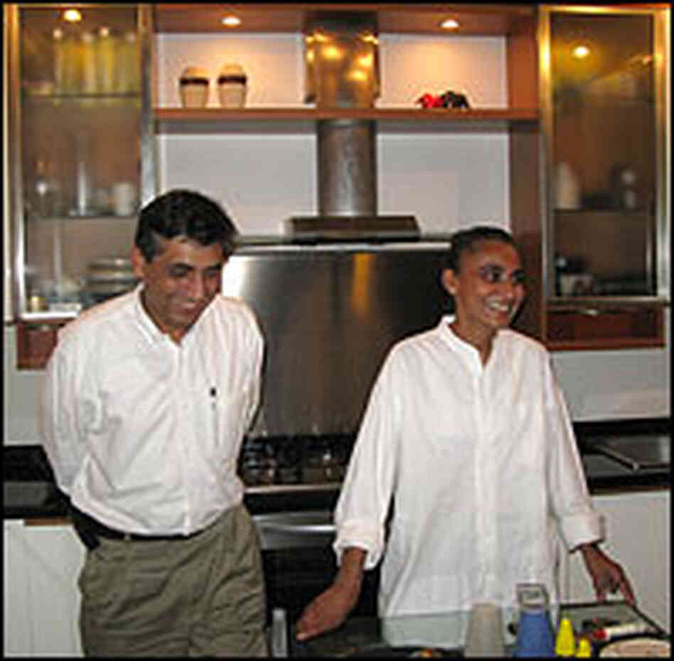 Mahboob Khan and her husband, Adnan Asdar, seen in their kitchen.