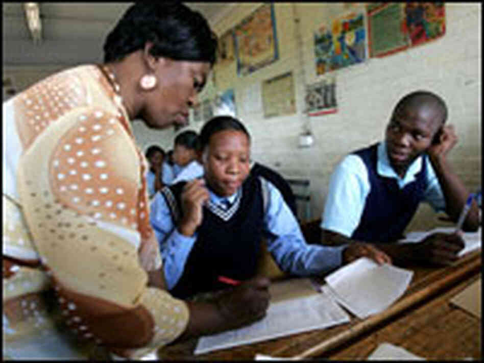 Teacher with students.