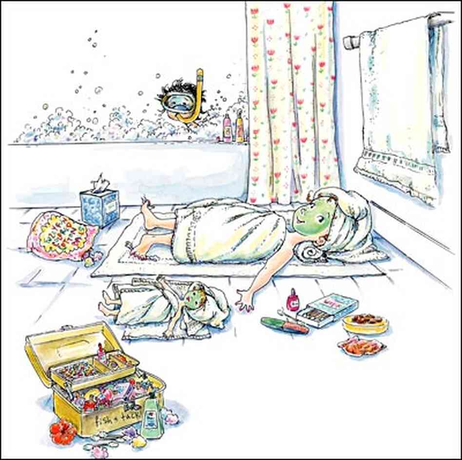 'In the bathroom are little bottles of bath gel and shampoo and cream.' 'In the bathroom are little bottles of bath gel and shampoo and cream.'