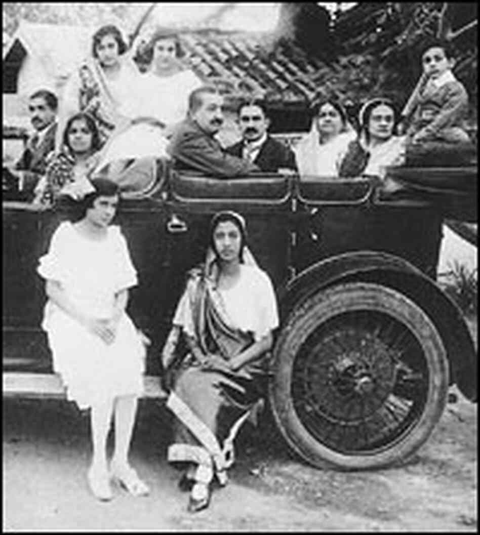 Niloufer's mother, Shireen Ichaporia, on the running board of her paternal uncle's car.