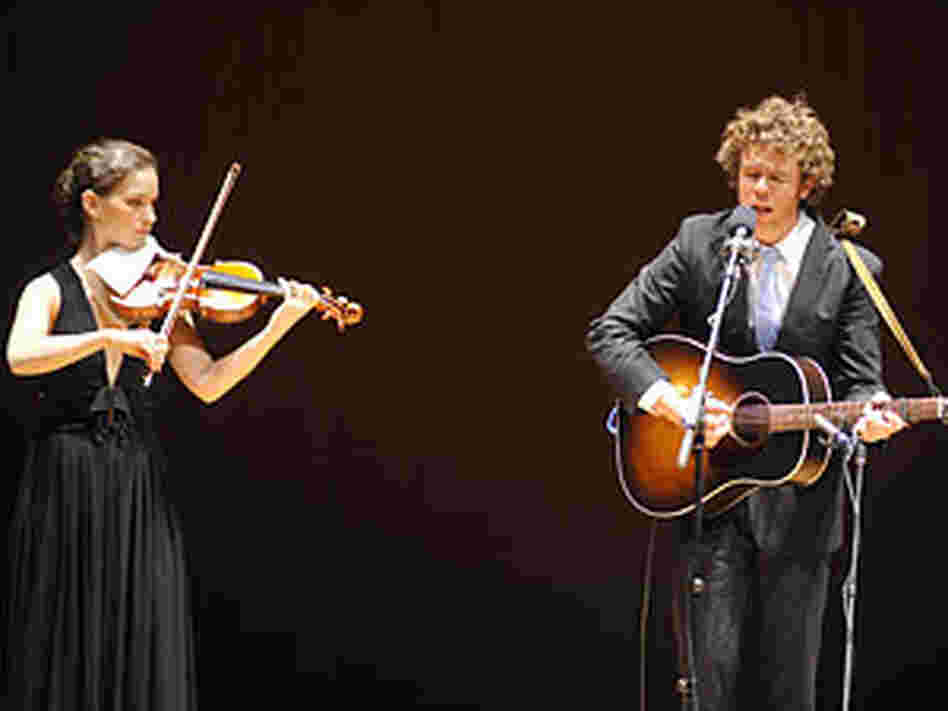 Hilary Hahn and Josh Ritter onstage in New York