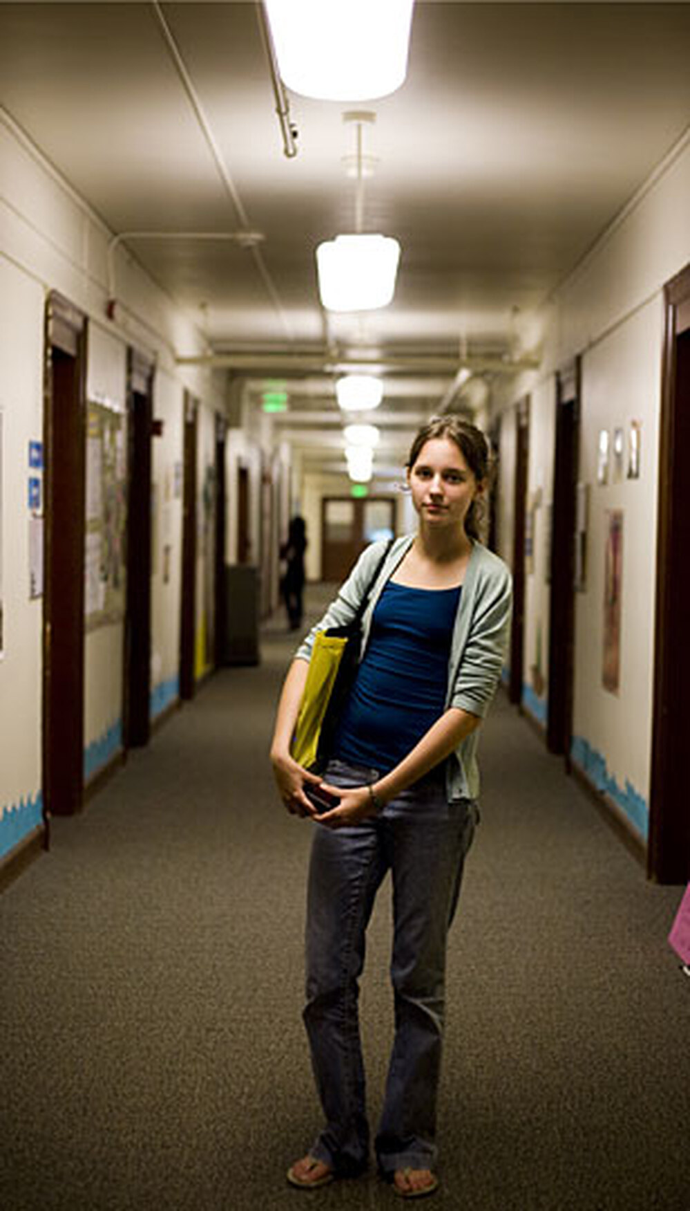 Emily poses in the hallway at Pacific Lutheran University.