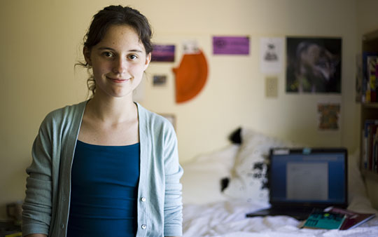 Emily poses in her dorm room at Pacific Lutheran University