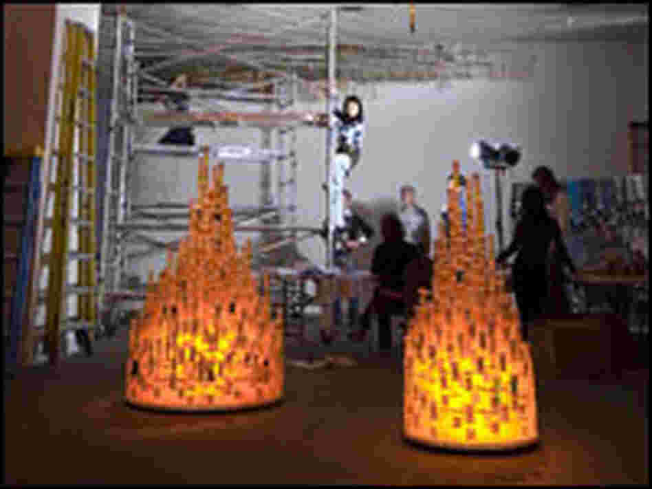"Chemical Balance" takes discarded pill bottles and lights them from within.