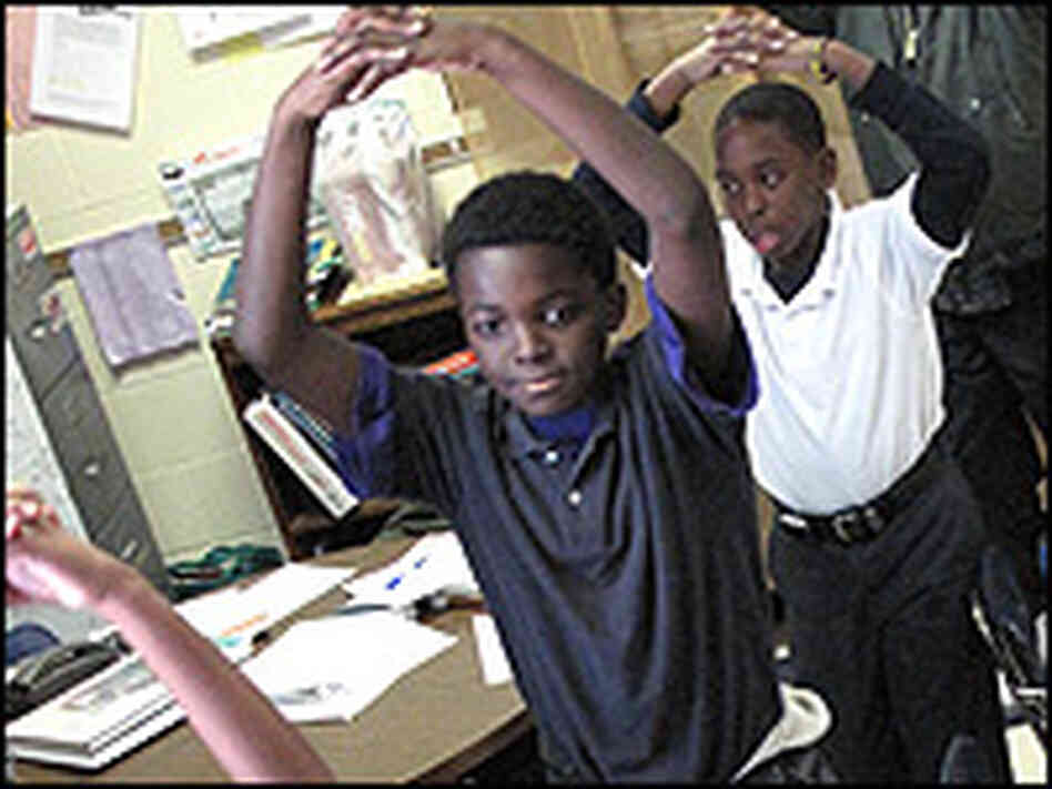 Students at Mitchell Elementary School in Charleston, S.C take a stretch break.