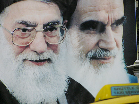 Billboards, poster and office portraits in Iran often feature Khamenei alongside the revolutionary l