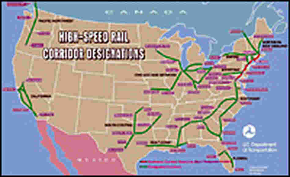 A map of designated high-speed rail corridors