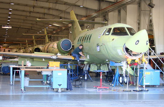 The production line at Hawker Beechcraft, which has cut more than 2,000 jobs.