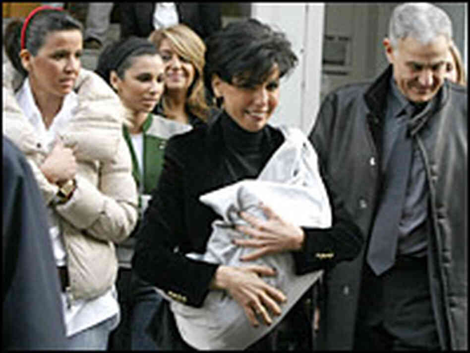French Justice Minister Rachida Dati leaves private hospital in Paris.