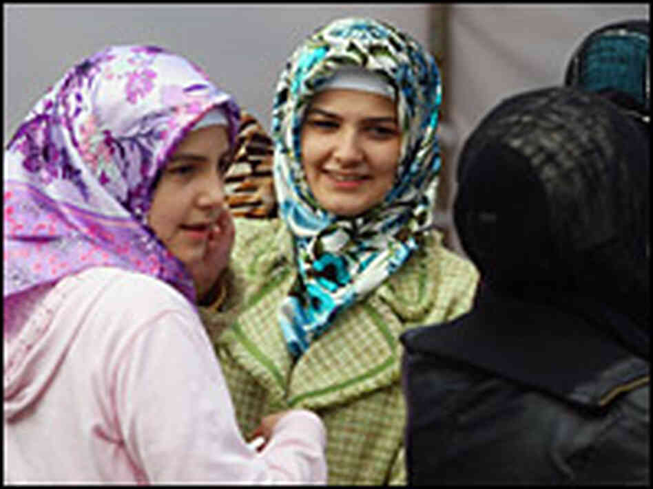 Young Muslim women after attending afternoon prayers at  a predominantly Turkish mosque in Berlin.