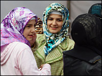 Young Muslim women after attending afternoon prayers at  a predominantly Turkish mosque in Berlin.