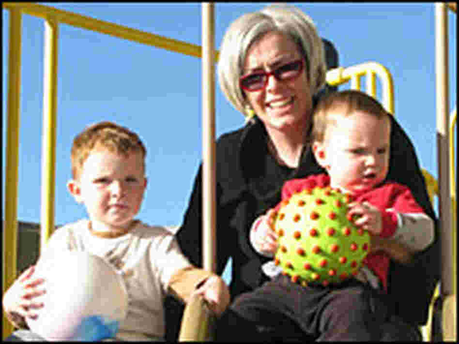 Natalie Carey and her two sons, Gabe and Max, play at a local park in Nevada.